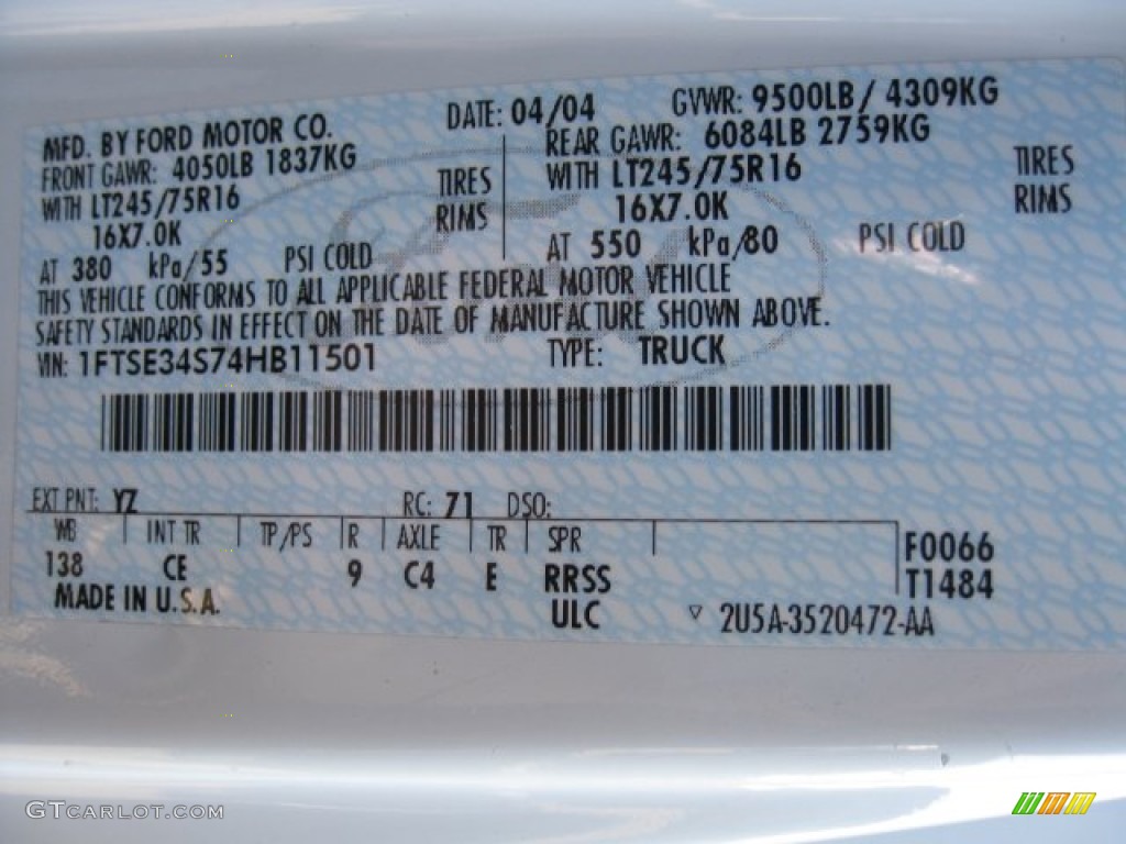 2004 E Series Van Color Code YZ for Oxford White Photo #60898528