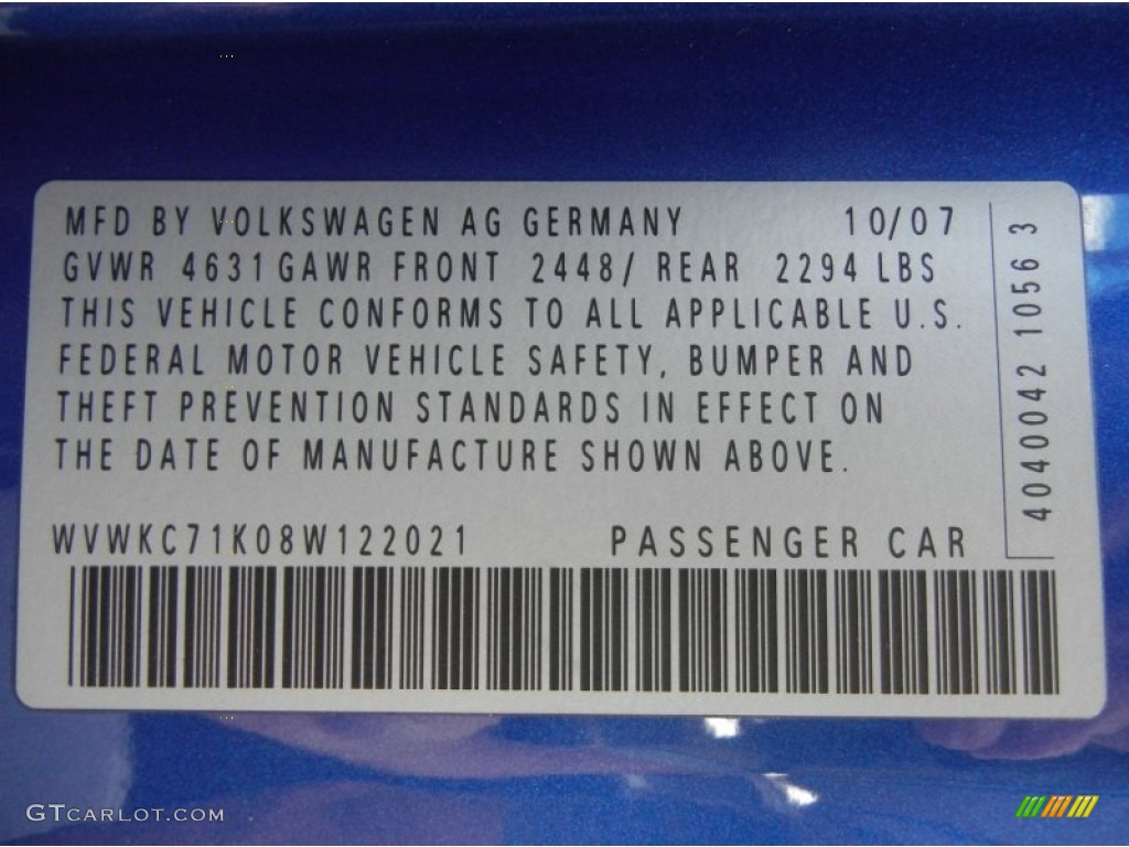 2008 Volkswagen R32 Standard R32 Model Info Tag Photo #60900955