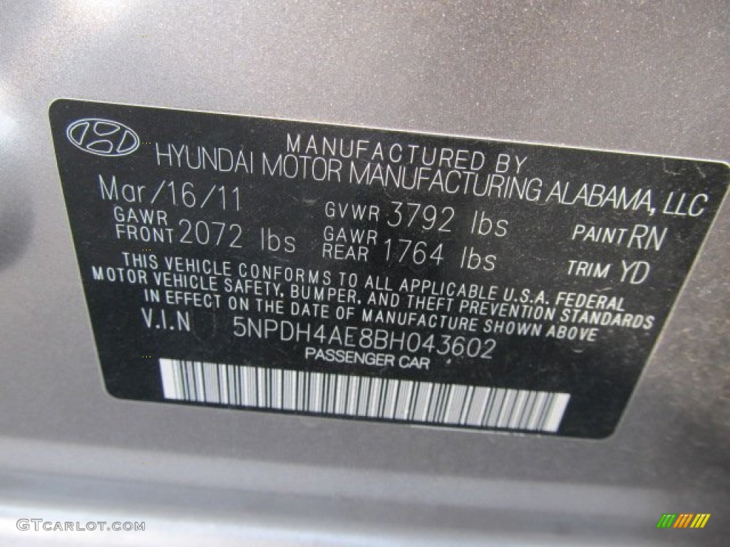 2011 Elantra Color Code RN for Desert Bronze Photo #60904735