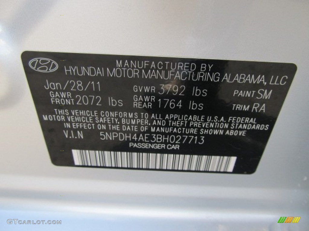 2011 Elantra Color Code SM for Radiant Silver Photo #60905032