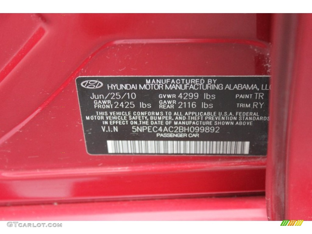 2011 Sonata Color Code TR for Venetian Red Photo #60915621