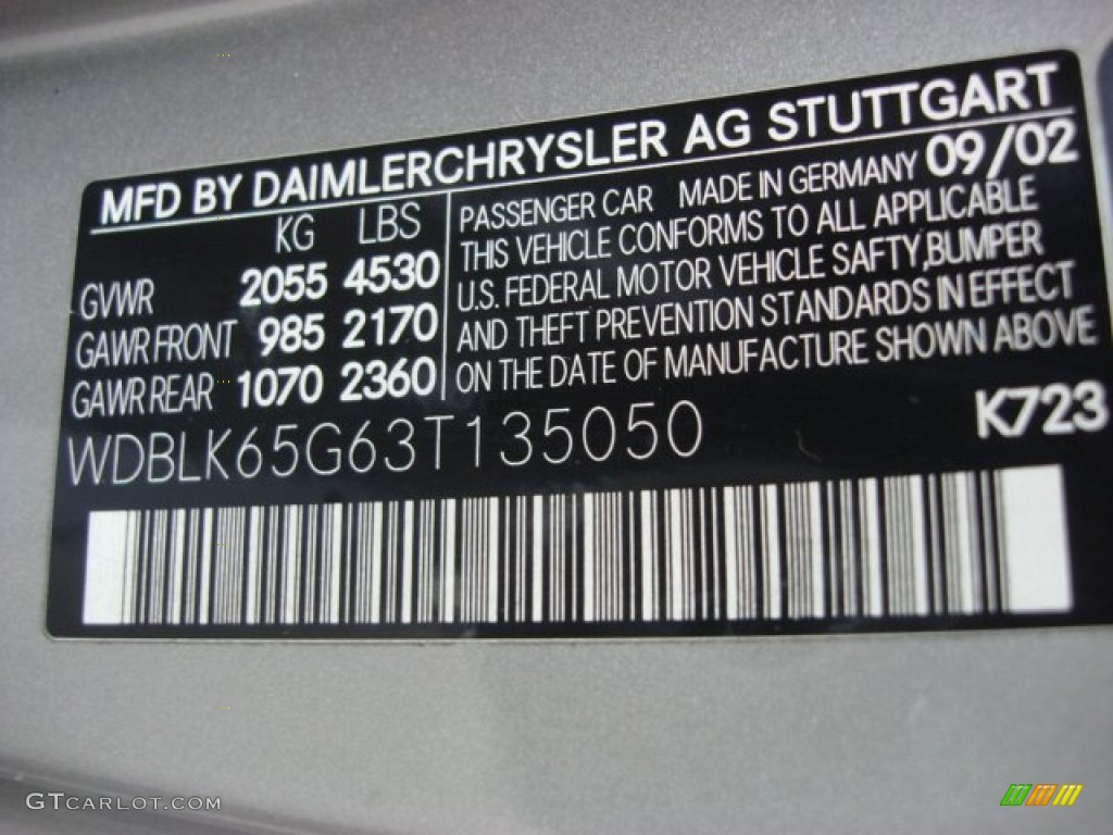 2003 Mercedes-Benz CLK 320 Cabriolet Color Code Photos