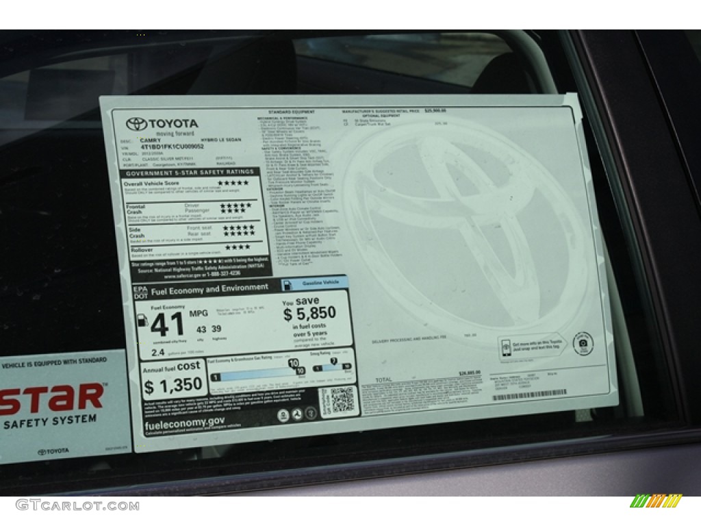 2012 Toyota Camry Hybrid LE Window Sticker Photo #60924892