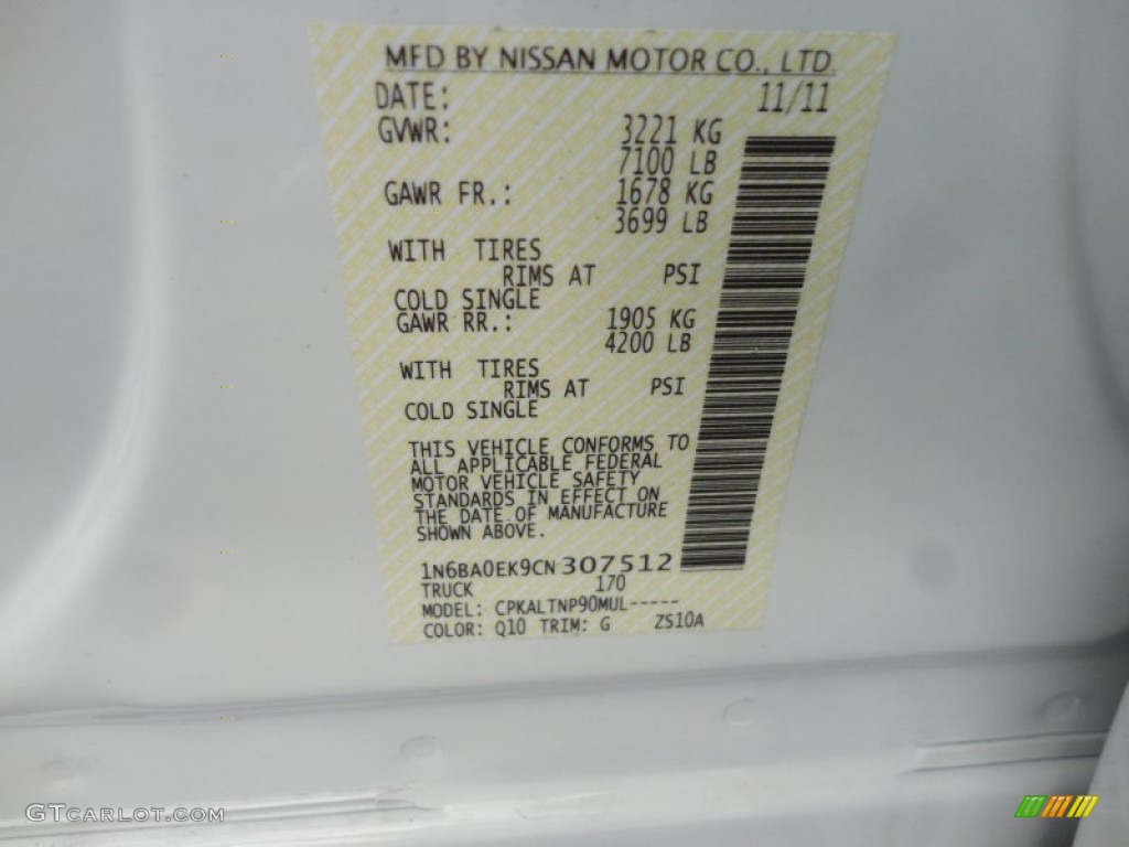 2012 Titan Color Code Q10 for Blizzard White Photo #60925536