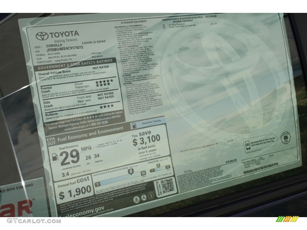 2012 Corolla LE - Nautical Blue Metallic / Bisque photo #15