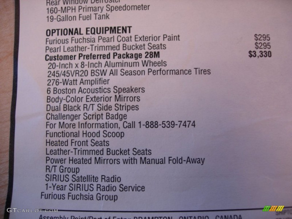 2010 Dodge Challenger R/T Classic Furious Fuchsia Edition Window Sticker Photo #60928640