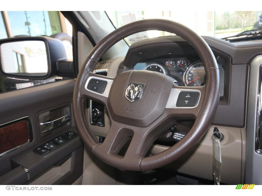 2010 Dodge Ram 1500 Laramie Crew Cab 4x4 Light Pebble Beige/Bark Brown Steering Wheel Photo #60931610