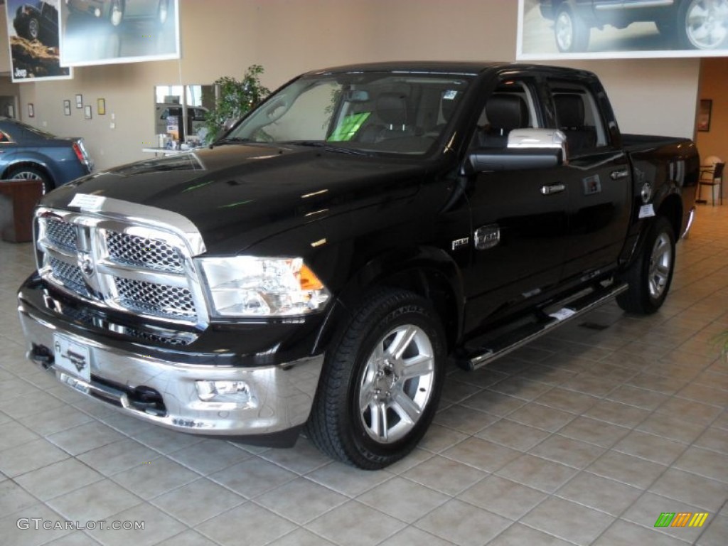 2012 Ram 1500 Laramie Longhorn Crew Cab 4x4 - Black / Light Pebble Beige/Bark Brown photo #1