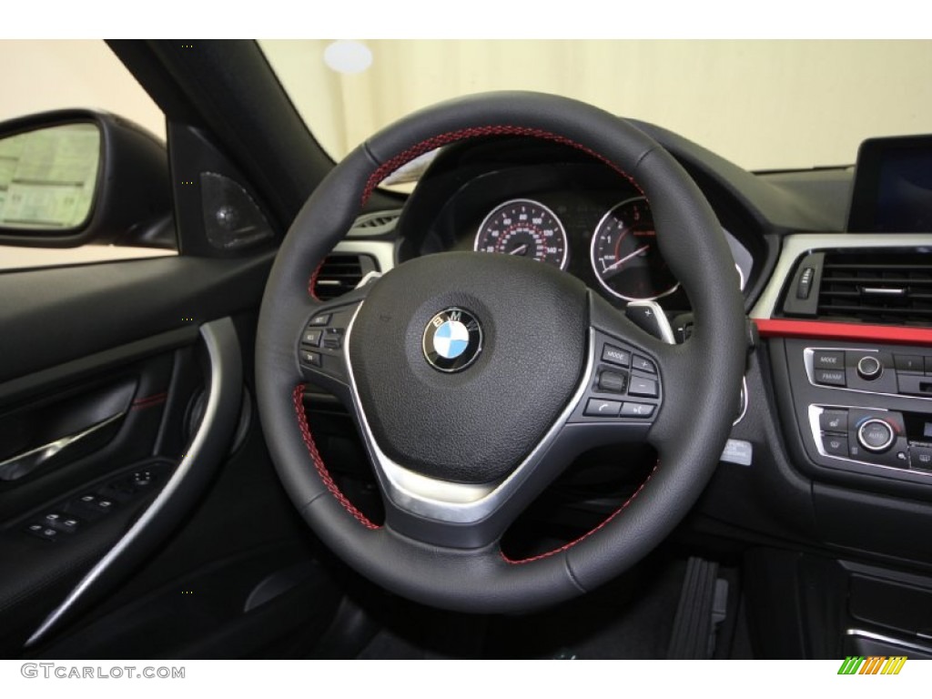 2012 BMW 3 Series 335i Sedan Black/Red Highlight Steering Wheel Photo #60951222