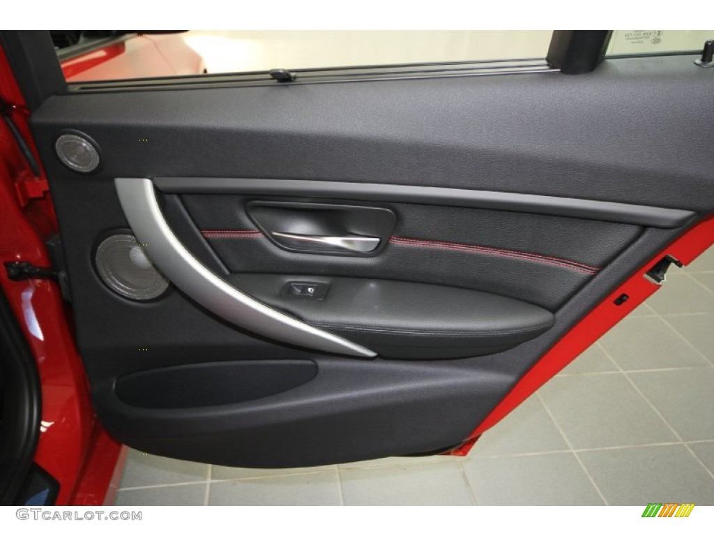 2012 BMW 3 Series 335i Sedan Black/Red Highlight Door Panel Photo #60951251