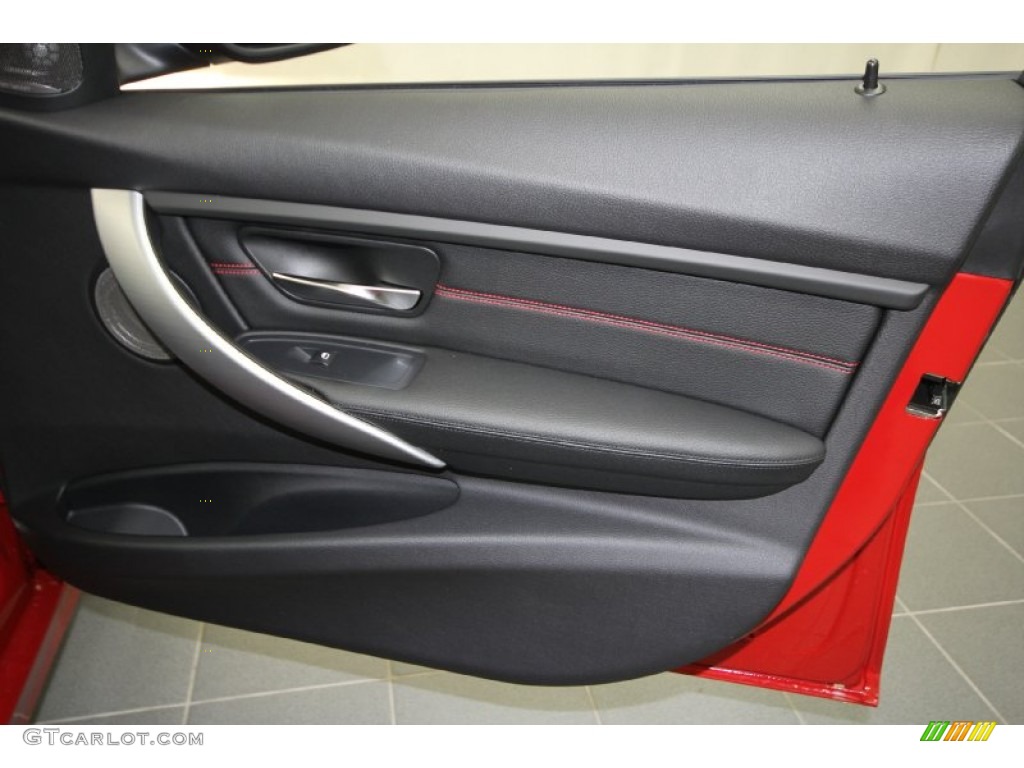 2012 BMW 3 Series 335i Sedan Black/Red Highlight Door Panel Photo #60951279