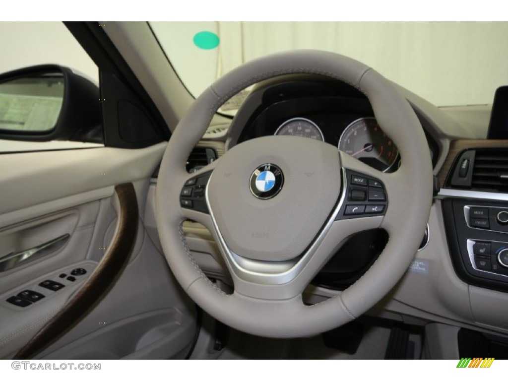 2012 BMW 3 Series 328i Sedan Oyster/Dark Oyster Steering Wheel Photo #60951531