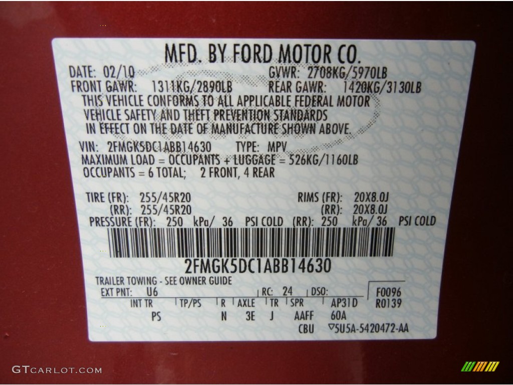 2010 Ford Flex Limited Color Code Photos