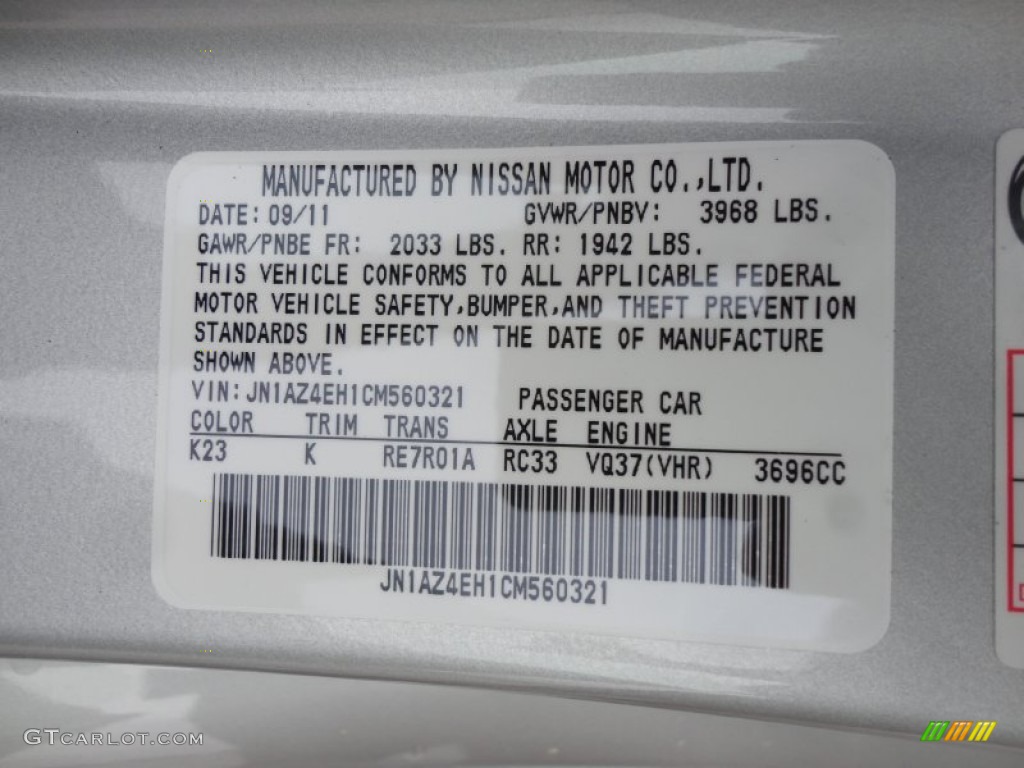 2012 370Z Color Code K23 for Brilliant Silver Photo #60959256