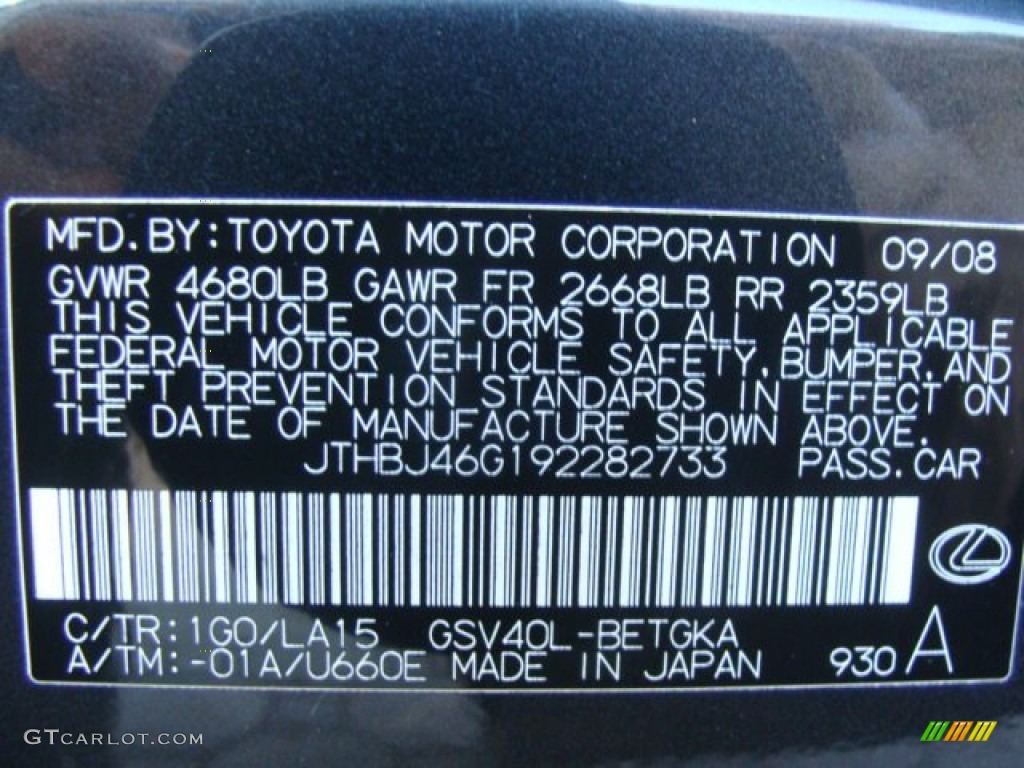 2009 ES Color Code 1G0 for Smokey Granite Mica Photo #60966039