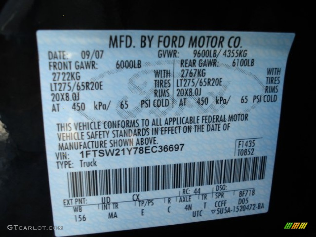 2008 F250 Super Duty Color Code UD for Black Photo #60969477