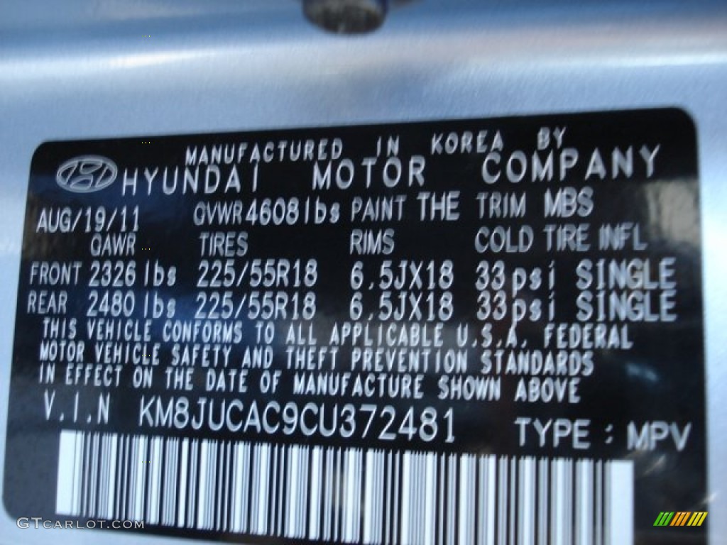 2012 Tucson Color Code THE for Aurora Blue Photo #60970623