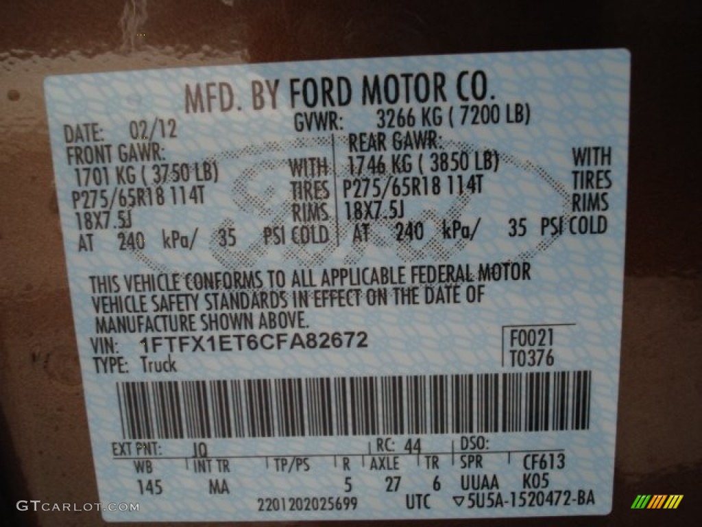 2012 F150 Color Code JQ for Golden Bronze Metallic Photo #60971382