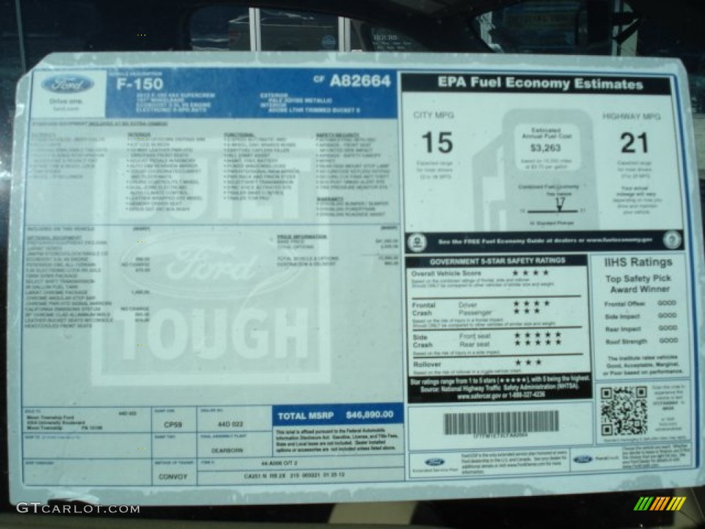 2012 Ford F150 Lariat SuperCrew 4x4 Window Sticker Photo #60971508