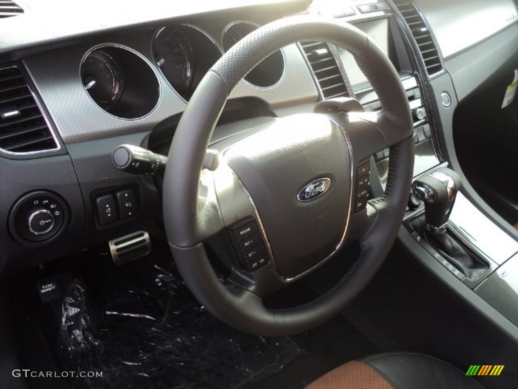 2012 Ford Taurus SHO AWD Charcoal Black/Umber Brown Steering Wheel Photo #60975475