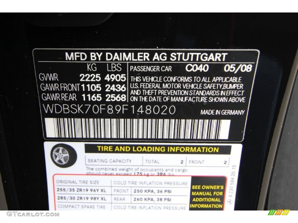 2009 SL Color Code 040 for Black Photo #60977716