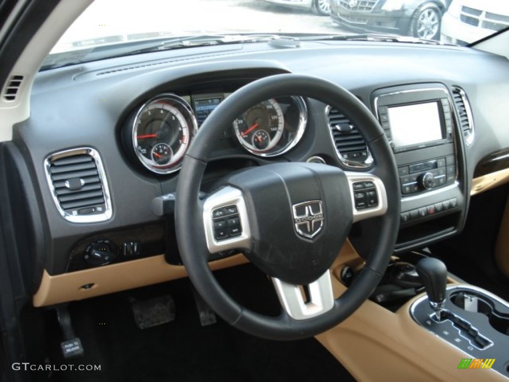 2011 Dodge Durango Citadel 4x4 Black/Tan Steering Wheel Photo #60980509
