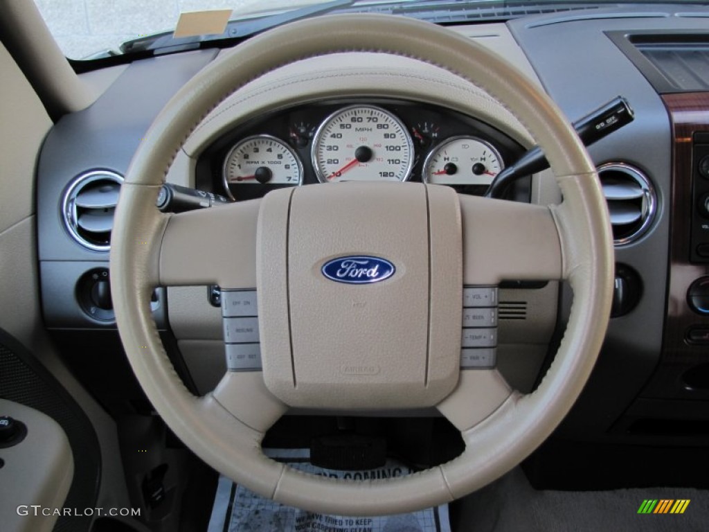 2005 Ford F150 XLT SuperCrew 4x4 Tan Steering Wheel Photo #60980698