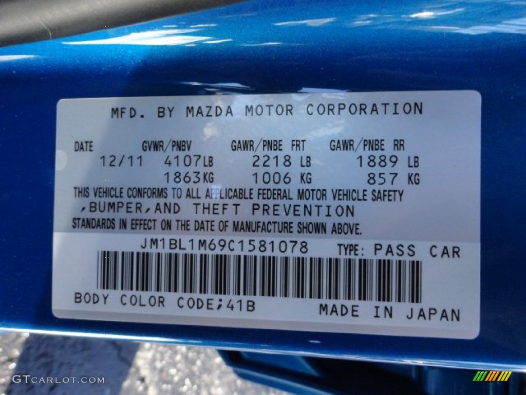 2012 MAZDA3 Color Code 41B for Sky Blue Mica Photo #60984552