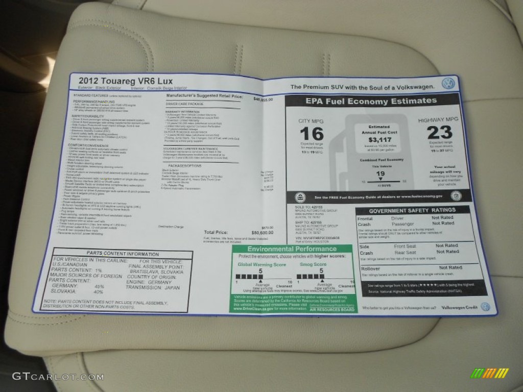 2012 Touareg VR6 FSI Lux 4XMotion - Black / Cornsilk Beige photo #22