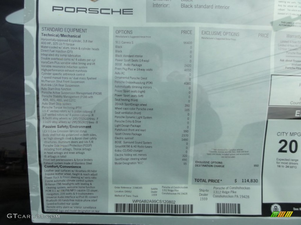 2012 Porsche New 911 Carrera S Coupe Window Sticker Photo #61003099