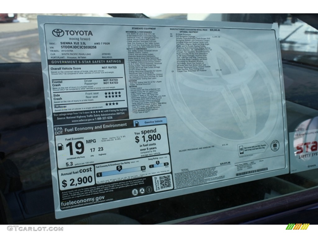 2012 Toyota Sienna XLE AWD Window Sticker Photos