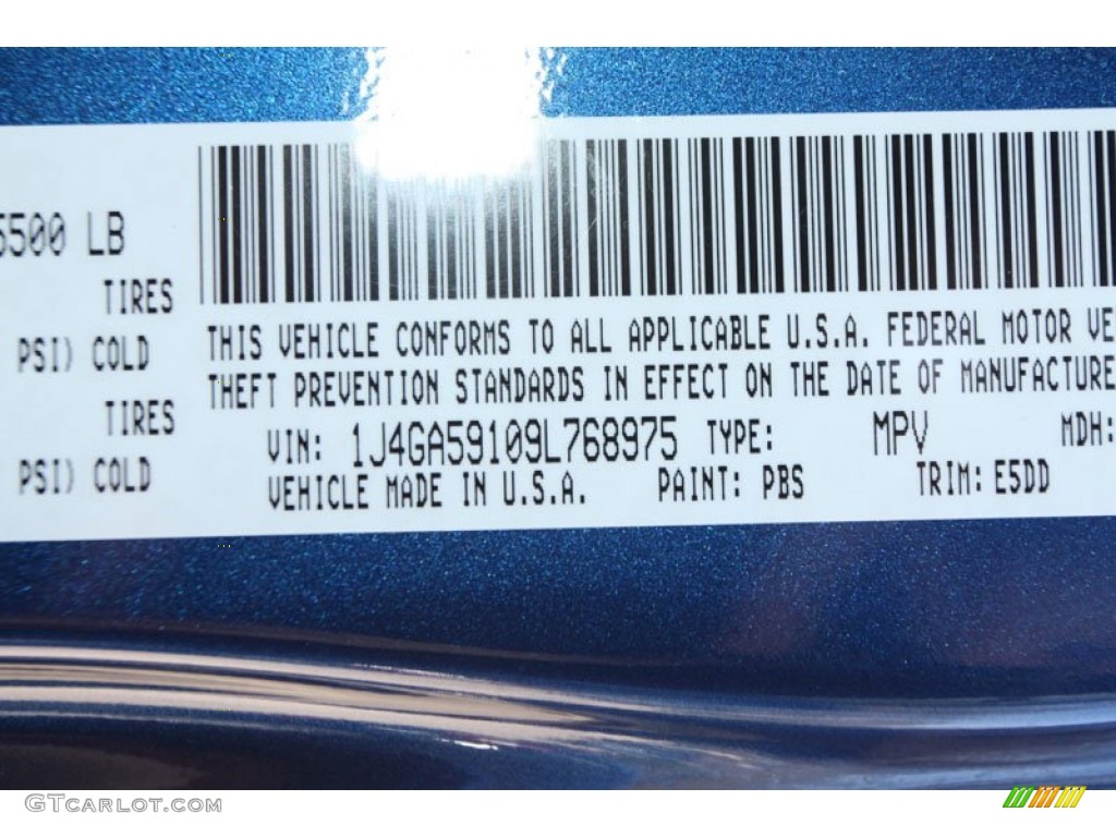 2009 Wrangler Unlimited Color Code PBS for Deep Water Blue Pearl Photo #61011493
