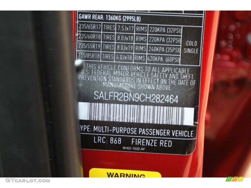 2012 LR2 Color Code 868 for Firenze Red Metallic Photo #61011688