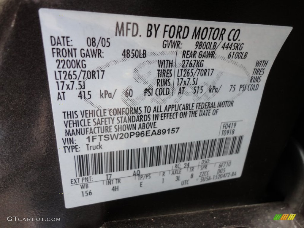 2006 Ford F250 Super Duty Lariat Crew Cab Color Code Photos