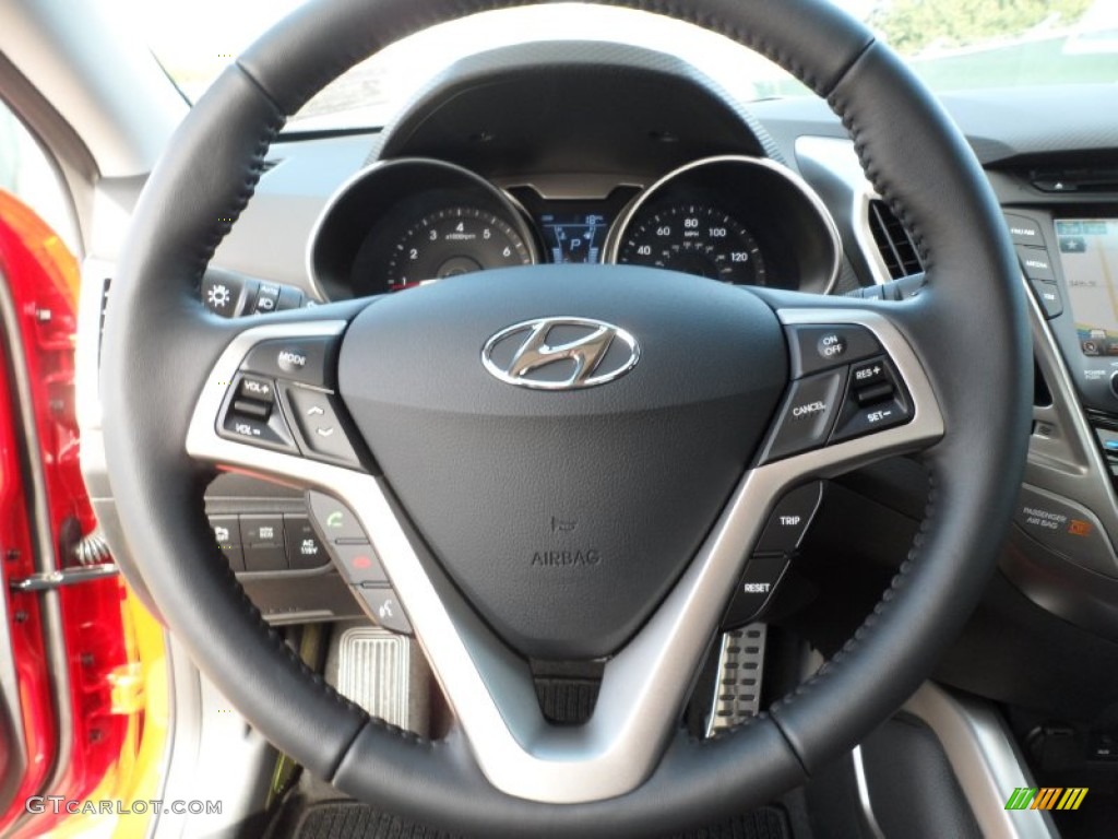 2012 Hyundai Veloster Standard Veloster Model Black/Red Steering Wheel Photo #61017958