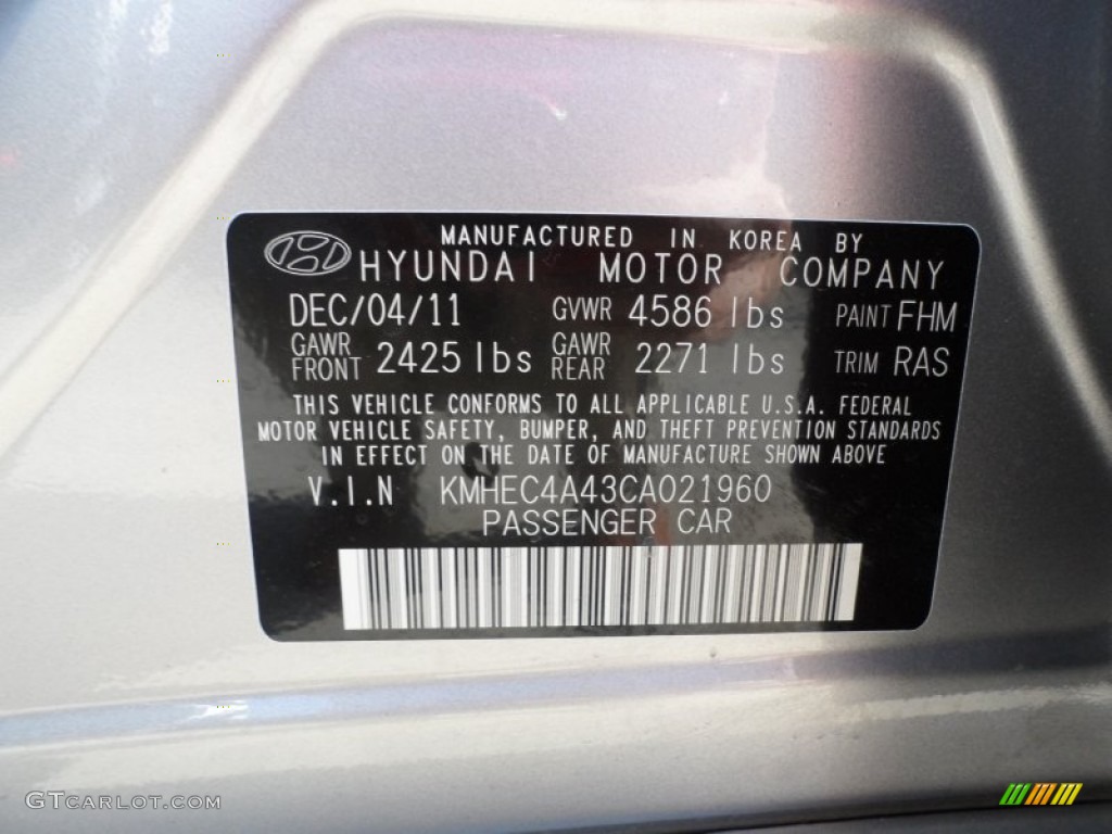2012 Sonata Color Code FHM for Hyper Silver Metallic Photo #61021477