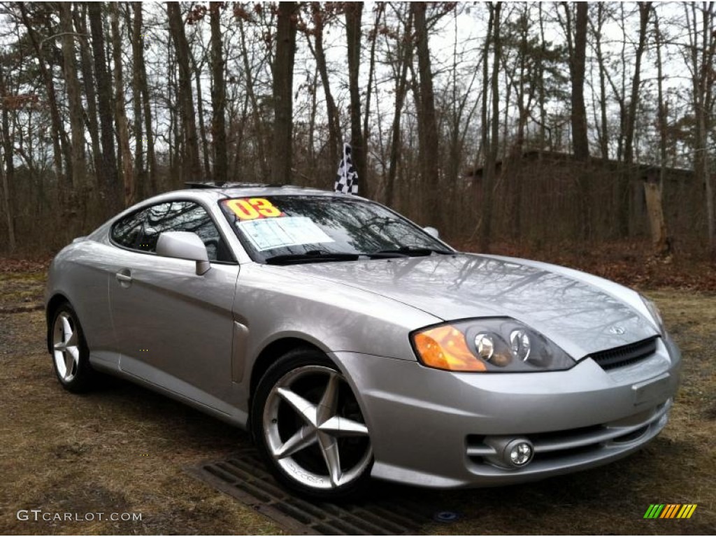 2003 Tiburon GT V6 - Super Silver / Black photo #1