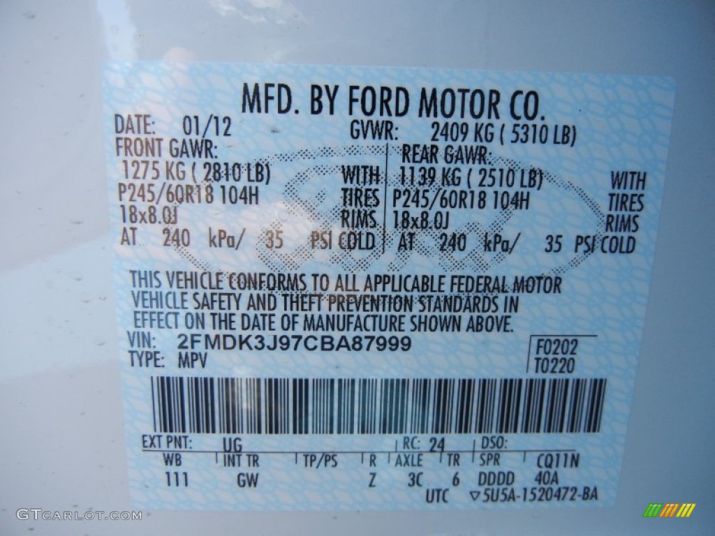 2012 Edge SEL EcoBoost - White Platinum Metallic Tri-Coat / Charcoal Black photo #12