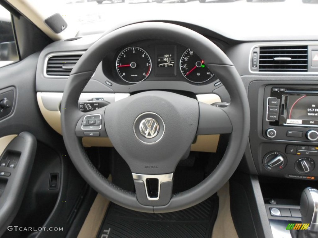 2012 Volkswagen Jetta TDI Sedan Cornsilk Beige Steering Wheel Photo #61037568