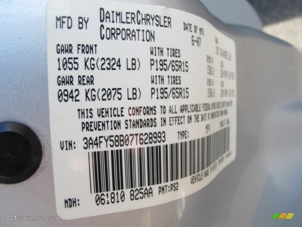 2007 PT Cruiser Color Code PS2 for Bright Silver Metallic Photo #61041622