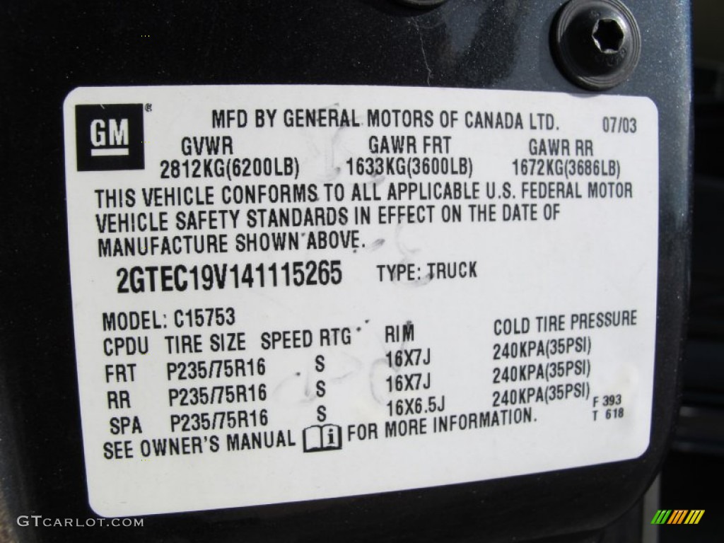 2004 GMC Sierra 1500 Extended Cab Info Tag Photo #61043425
