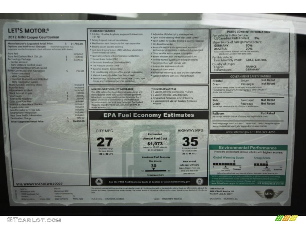 2012 Mini Cooper Countryman Window Sticker Photo #61043980