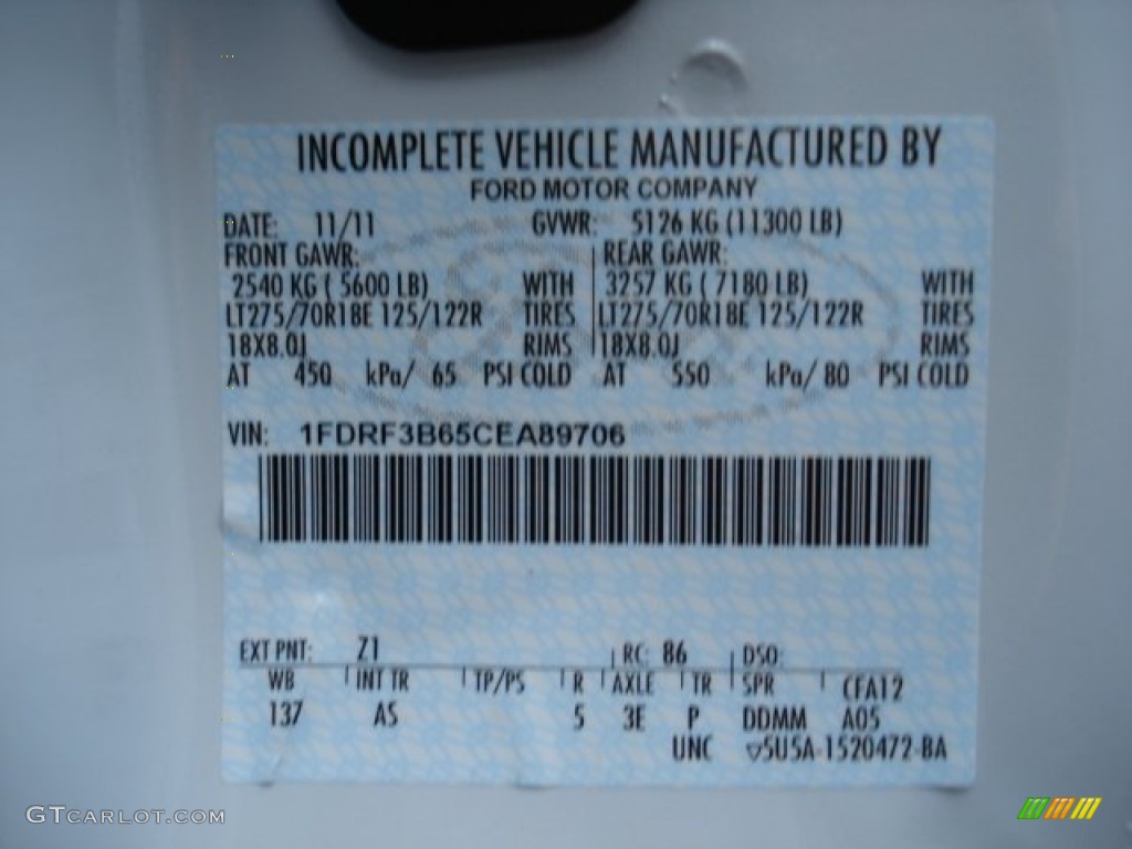2012 F350 Super Duty Color Code Z1 for Oxford White Photo #61045207