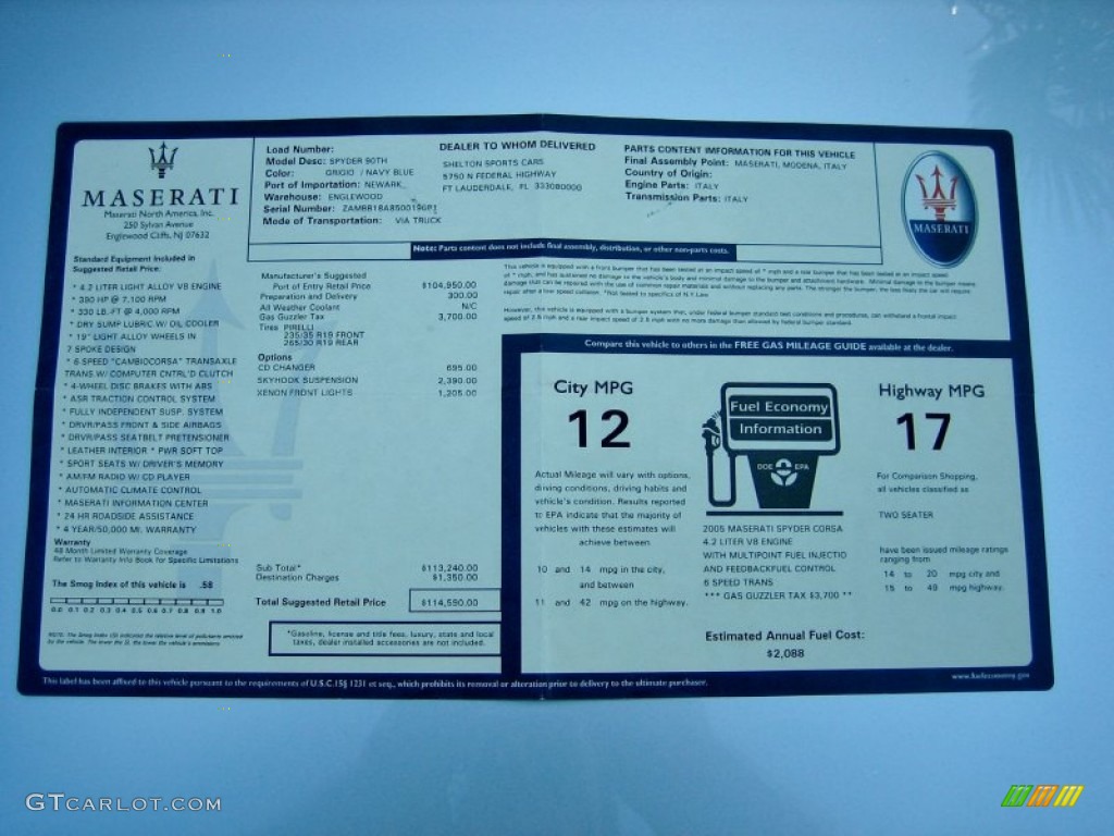 2005 Maserati Spyder Cambiocorsa 90th Anniversary Window Sticker Photo #61047925