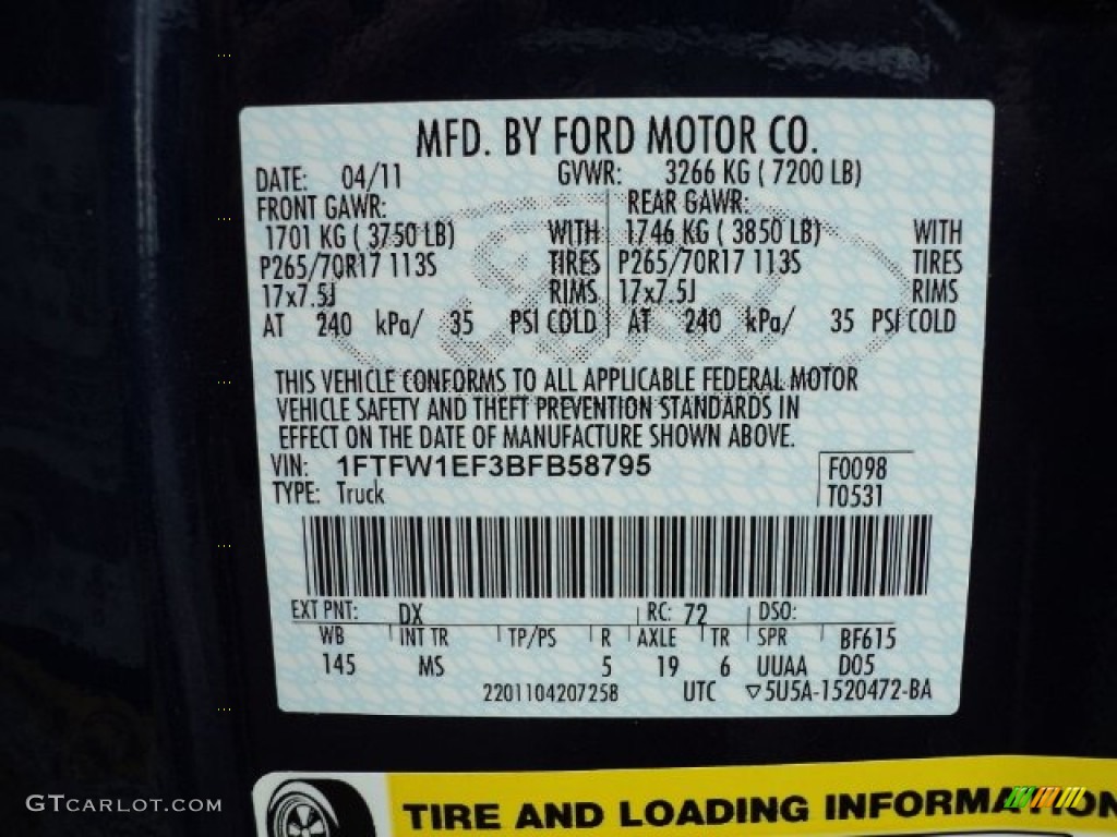 2011 F150 Color Code DX for Dark Blue Pearl Metallic Photo #61049800