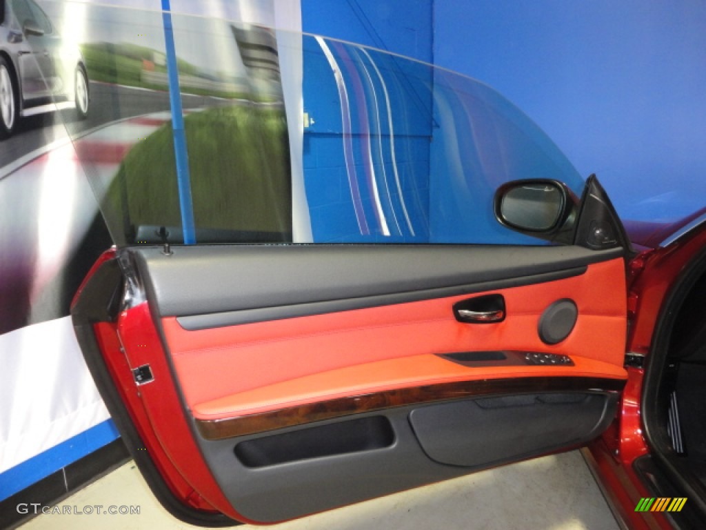 2011 BMW 3 Series 328i Convertible Coral Red/Black Dakota Leather Door Panel Photo #61057909