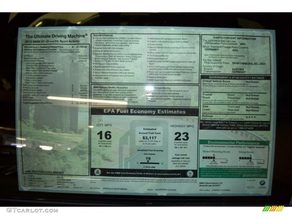 2012 BMW X5 xDrive35i Sport Activity Window Sticker Photo #61061317