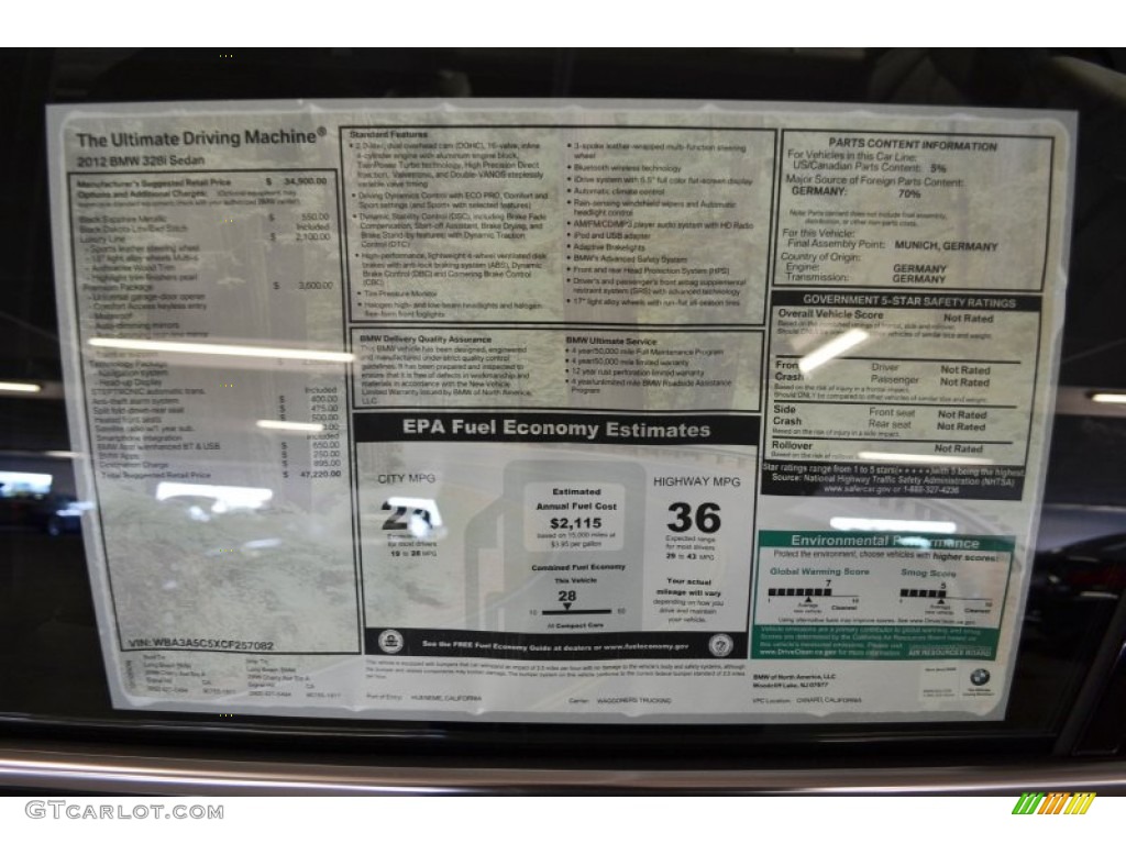 2012 BMW 3 Series 328i Sedan Window Sticker Photo #61061488