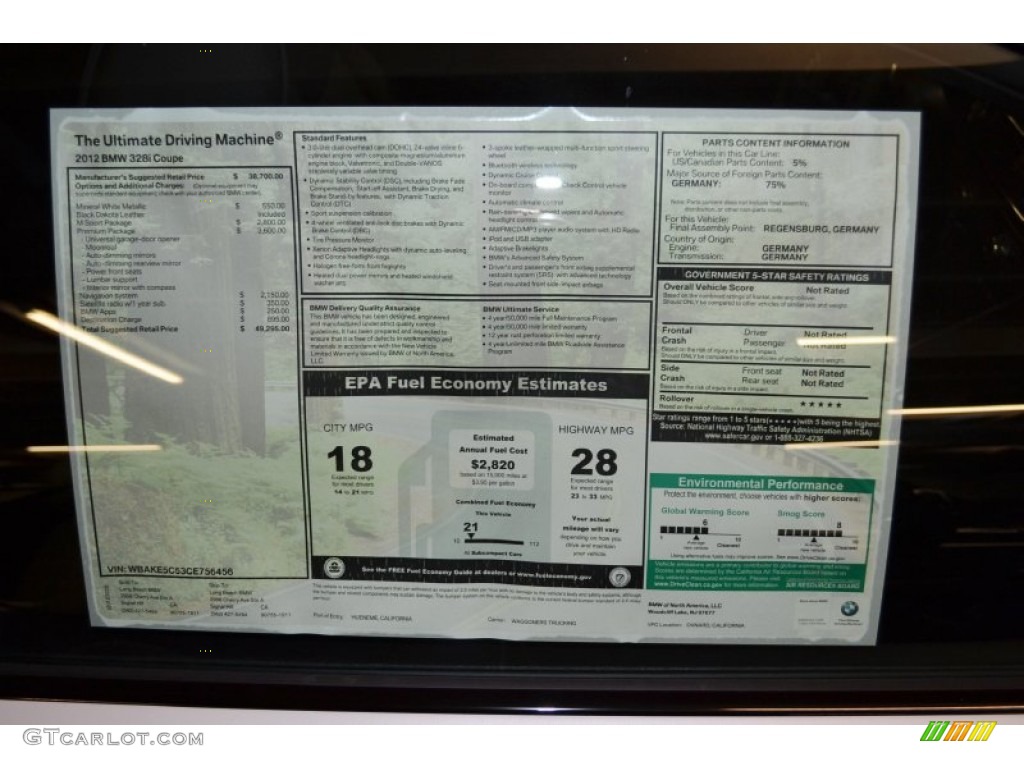 2012 BMW 3 Series 328i Coupe Window Sticker Photo #61062049