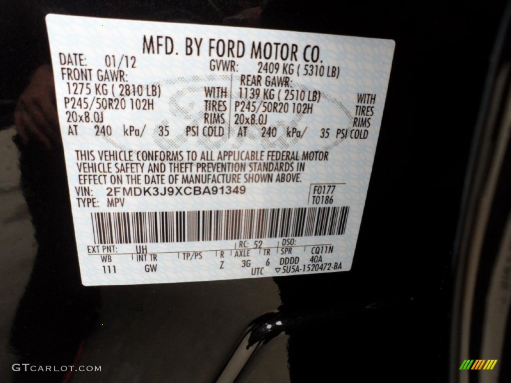2012 Edge Color Code UH for Tuxedo Black Metallic Photo #61067020